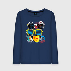 Лонгслив хлопковый женский Поп арт очки, цвет: тёмно-синий