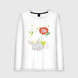 Лонгслив хлопковый женский Кролик спящий под цветком, цвет: белый