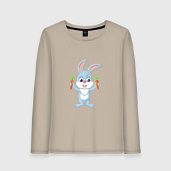 Лонгслив хлопковый женский Кролик с морковками, цвет: миндальный
