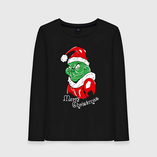 Женский лонгслив Merry Christmas, Santa Claus Grinch / Черный – фото 1