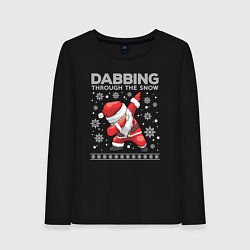 Лонгслив хлопковый женский Through the snow Santa dabbing, цвет: черный