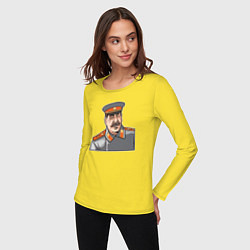 Лонгслив хлопковый женский Товарищ Сталин смеётся, цвет: желтый — фото 2