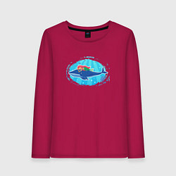 Лонгслив хлопковый женский Русалочка и кит, цвет: маджента