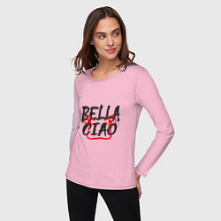 Лонгслив хлопковый женский Bella ciao, цвет: светло-розовый — фото 2