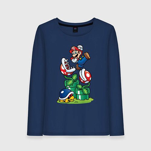Женский лонгслив Ретро Марио / Тёмно-синий – фото 1