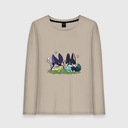 Лонгслив хлопковый женский Котики Сайно и Тигнари, цвет: миндальный