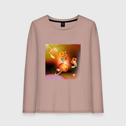 Лонгслив хлопковый женский Аксолотли в космосе, цвет: пыльно-розовый