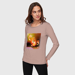 Лонгслив хлопковый женский Аксолотли в космосе, цвет: пыльно-розовый — фото 2