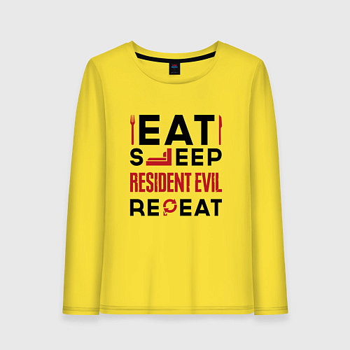 Женский лонгслив Надпись: eat sleep Resident Evil repeat / Желтый – фото 1