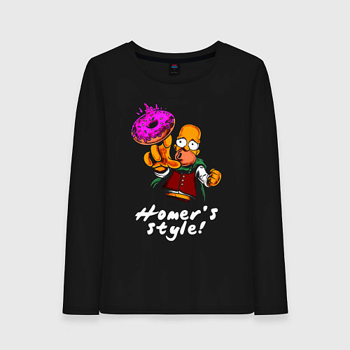 Женский лонгслив Гомер Симпсон тянется за пончиком / Черный – фото 1