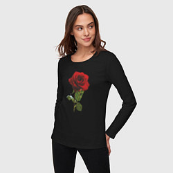 Лонгслив хлопковый женский Красивая красная роза, цвет: черный — фото 2