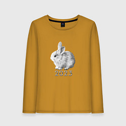 Лонгслив хлопковый женский Новогодний белый кролик, символ 2023 года, цвет: горчичный