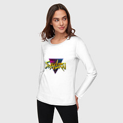 Лонгслив хлопковый женский Киберпанк cамурай, цвет: белый — фото 2