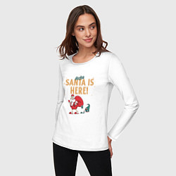 Лонгслив хлопковый женский Careful Santa is here, цвет: белый — фото 2