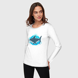 Лонгслив хлопковый женский Мультяшная акула под водой, цвет: белый — фото 2