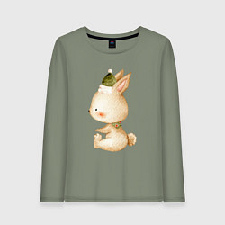 Лонгслив хлопковый женский Зайка в шапочке, цвет: авокадо