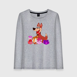 Женский лонгслив Собачка с подарками