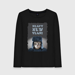 Лонгслив хлопковый женский Котяра в шапке ушанке, цвет: черный