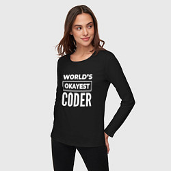 Лонгслив хлопковый женский Worlds okayest coder, цвет: черный — фото 2