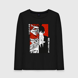 Лонгслив хлопковый женский Аки и демон лисы, цвет: черный