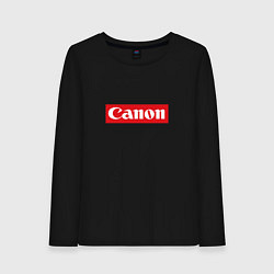 Лонгслив хлопковый женский Canon - логотип в красном прямоугольнике, цвет: черный