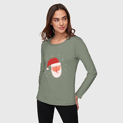Лонгслив хлопковый женский Голова Деда Мороза, цвет: авокадо — фото 2