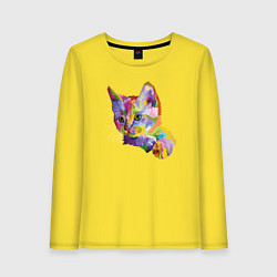 Лонгслив хлопковый женский Поп арт котенок, цвет: желтый