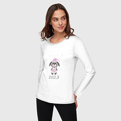 Лонгслив хлопковый женский Кролик в шапке с подарком, цвет: белый — фото 2