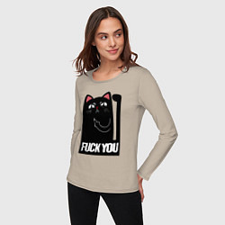 Лонгслив хлопковый женский Black cat - fuck you, цвет: миндальный — фото 2
