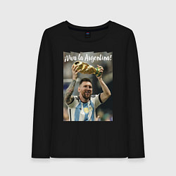 Лонгслив хлопковый женский Lionel Messi - world champion - Argentina, цвет: черный