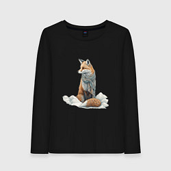 Лонгслив хлопковый женский Лисица в сугробах, цвет: черный