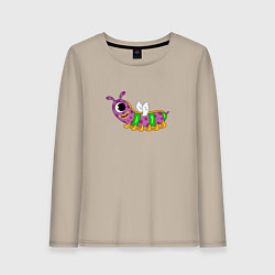 Лонгслив хлопковый женский Мультяшный монстр, цвет: миндальный