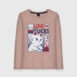 Лонгслив хлопковый женский Cat love sucks, цвет: пыльно-розовый