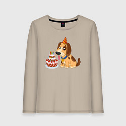 Лонгслив хлопковый женский У собачки День рождения, цвет: миндальный