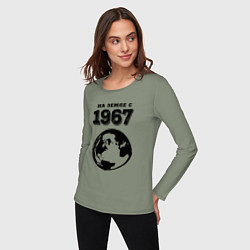Лонгслив хлопковый женский На Земле с 1967 с краской на светлом, цвет: авокадо — фото 2