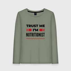 Лонгслив хлопковый женский Trust me - Im nutritionist, цвет: авокадо
