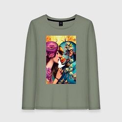 Лонгслив хлопковый женский Неземная любовь - нейросеть - art, цвет: авокадо
