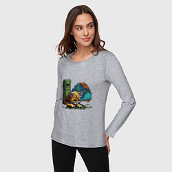 Лонгслив хлопковый женский Пиксельный котик интернет сёрфер, цвет: меланж — фото 2