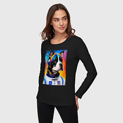 Лонгслив хлопковый женский Стаффорд космонавт - нейросеть, цвет: черный — фото 2