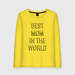 Лонгслив хлопковый женский Best mom in the world надпись с тенью, цвет: желтый