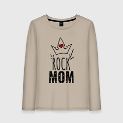 Лонгслив хлопковый женский Rock mom надпись с короной, цвет: миндальный