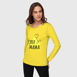 Лонгслив хлопковый женский Супер мама надпись со звёздочкой, цвет: желтый — фото 2