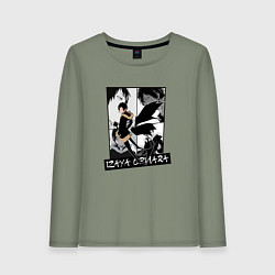 Лонгслив хлопковый женский Изая Орихара на фоне манги, цвет: авокадо