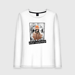 Лонгслив хлопковый женский Вайолет Эвергарден на фоне манги, цвет: белый