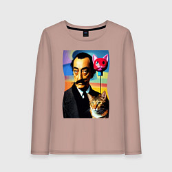 Лонгслив хлопковый женский Salvador Dali and cat, цвет: пыльно-розовый