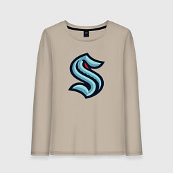 Лонгслив хлопковый женский Сиэтл Кракен логотип, цвет: миндальный
