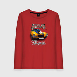 Лонгслив хлопковый женский Американский маслкар Chevrolet Camaro, цвет: красный