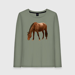 Лонгслив хлопковый женский Датская теплокровная лошадь, цвет: авокадо