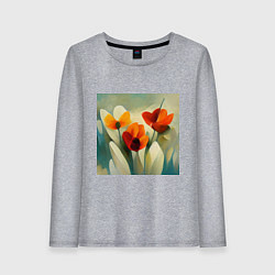 Лонгслив хлопковый женский Тюльпаны в стиле импрессионизм, цвет: меланж