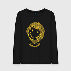 Лонгслив хлопковый женский Нирвана Курт Кобейн арт, цвет: черный